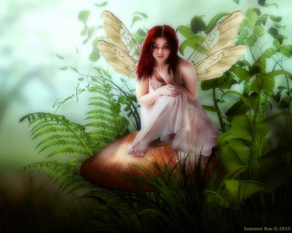 Fantasy Art, Fairy Art, Faerie, Dragonfly, Flower Art, Magic Mushroom, Garden Art, Girly Art, Cute Art, Whimsical - "La Fée" by Summer Rae