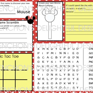 Minnie Mouse Activity Sheet Party Placemat INSTANT DOWNLOAD