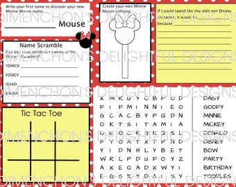 Minnie Mouse Activity Sheet Party Placemat INSTANT DOWNLOAD