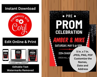 Pre Prom Uitnodiging - DIY, bewerkbaar, downloaden & afdrukken