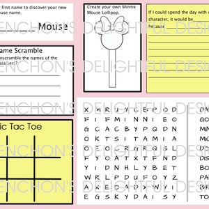 Minnie Mouse Activity Sheet Party Placemat INSTANT DOWNLOAD