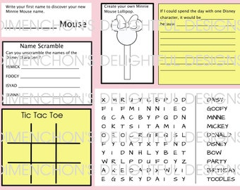 Minnie Mouse Activity Sheet Party Placemat INSTANT DOWNLOAD