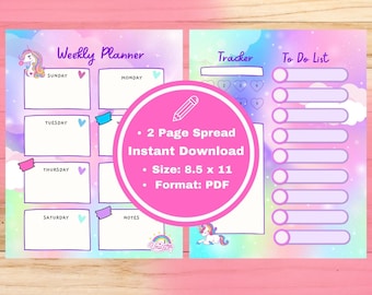 Unicorn Planner Pages (2 Pages) - Instant Download