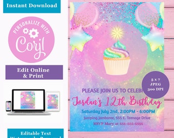 Cupcake invitación de cumpleaños (cualquier edad) - bricolaje, editable, Descargar & Imprimir