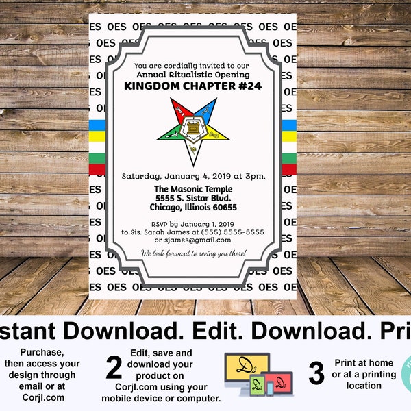 OES Order of the Eastern Star Invitation -DIY Editable & Printable