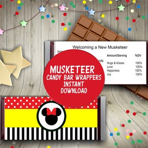 Minnie Mouse New Musketeer Baby Shower Candy Bar Wrapper