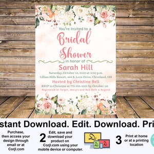 Bridal Shower Invitation -DIY Editable Printable