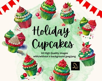 Kerst Cupcake Clipart (10 afbeeldingen; meerdere formaten)