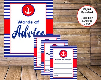 Ahoy! It's a Boy Nautical Baby Shower Advice Table Sign and Cards