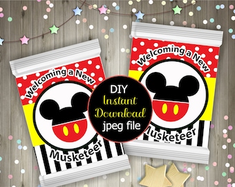 Mickey Mouse Mini Chip o Bolsa de golosinas Nuevo tema mosquetero (Baby Shower)