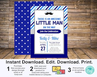 Little Man Baby Shower Invitación -DIY editable e imprimible