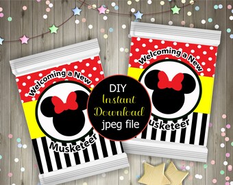 Minnie Mouse Mini Chip o Bolsa de golosinas Nuevo tema mosquetero (Baby Shower)