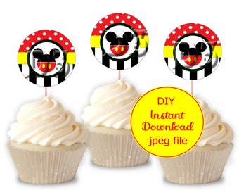 Mickey Mouse Cumpleaños 2 pulgadas Cupcake Toppers (Descarga Digital)