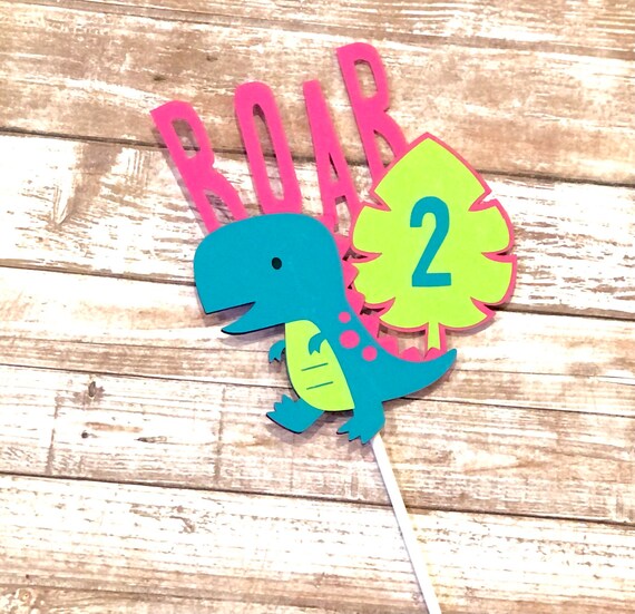Girl Dinosaur Cake Topper; Dinosaur BIrthday Party; Dinosaur Cake Decoration; Dinosaur Theme; Pink Dinosaur; ROAR Cake Topper; Dino Party Il_570xn