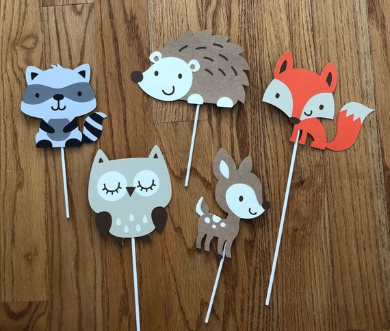 5 piece Woodland Centerpiece Sticks; Forest centerpiece sticks; Woodland decorations; Woodland baby shower; Forest critter theme decorations Il_570xn