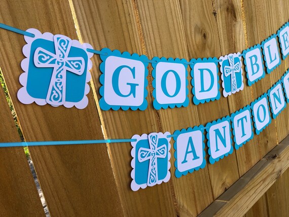 Baptism Banner; God Bless Banner; Christening Banner; First Communion Banner; Baptism Decorations; First Communion Celebration; Boy Banner Il_570xn