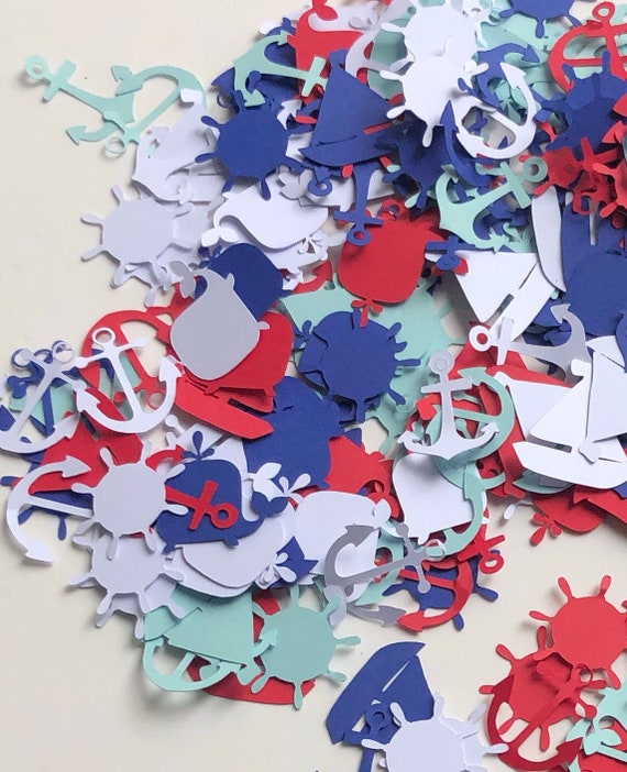 Nautical confetti; Nautical Decor; AHOY its a boy; Red Blue and White Table confetti; Anchor party decorations; Sailboat decorations Il_570xn
