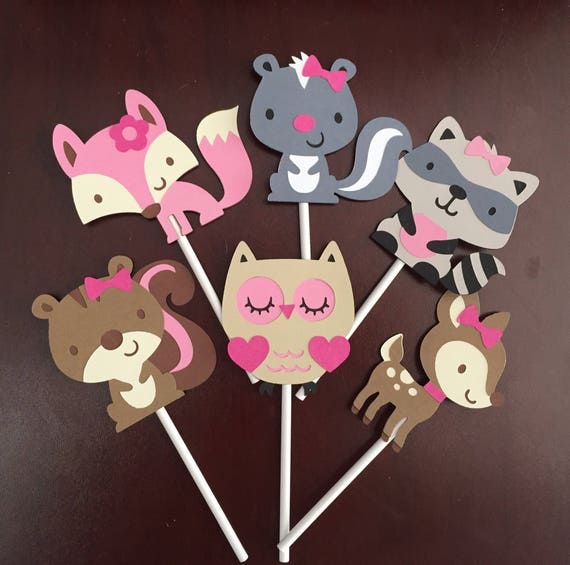 Girl Woodland Cupcake Toppers; Forest cupcake toppers; Forest friends; Forest critters; woodland baby shower; critter baby shower; Il_570xn