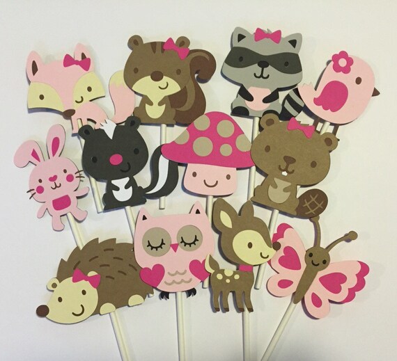 Girl theme Woodland Cupcake Toppers; Forest cupcake toppers; Woodland Girl Baby Shower; Woodland Girl Decorations Il_570xn