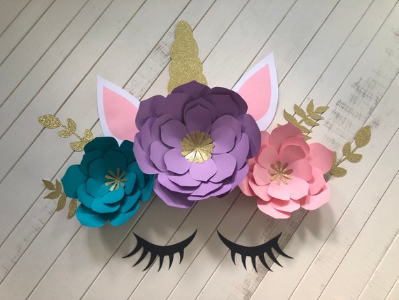 Unicorn Flower Backdrop - Large Paper Flowers - Unicorn Party Decor - Unicorn Photo Prop - Unicorn Birthday Party - Large Flower Backdrop Il_570xn