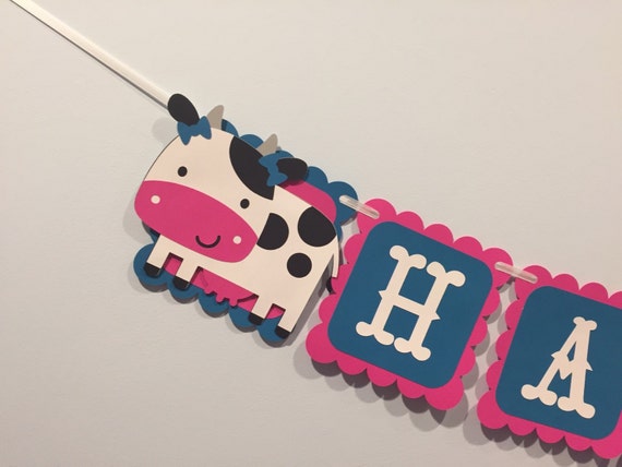 Girl Farm Happy Birthday Banner; Girl Barnyard Happy Birthday Banner; Girl Farm Party Decorations; Girl Barnyard Party Decorations; Girl Cow Il_570xn