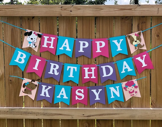 Girl Puppy banner; Birthday banner; Puppy Happy birthday banner; Puppy decorations; Girl Puppy party; Puppy Birthday; Dalmation Banner Il_570xn