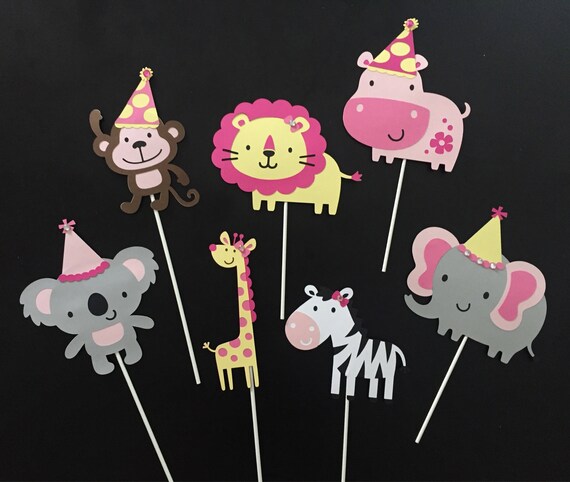 7 Piece Jeweled Girl Zoo Themed Centerpiece Sticks Girl Jungle
