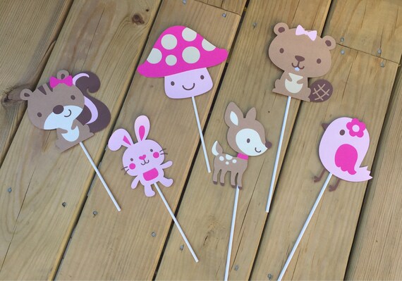 6 piece girl themed Woodland Centerpiece Sticks; Forest centerpiece sticks; Woodland decorations; Woodland baby shower; Forest critter theme Il_570xn