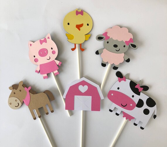 Girl Farm Cupcake Toppers; Girl Barnyard Cupcake Toppers; Girl Farm Decorations; Girl Farm Theme Birthday; Girl Barn Birthday Decor Il_570xn