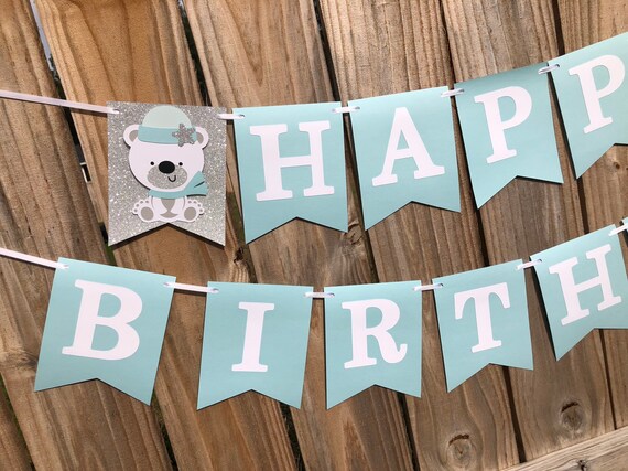 Happy Birthday Banner; Winter ONEderland; Polar Bear; Penguin; First Birthday; Snowflake Birthday; Winter Birthday decor; Artic Animal Il_570xn