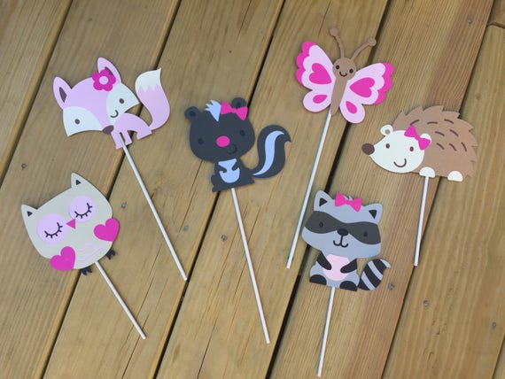 6 piece girl themed Woodland Centerpiece Sticks; Forest centerpiece sticks; Woodland decorations; Woodland baby shower; Forest critter theme Il_570xn