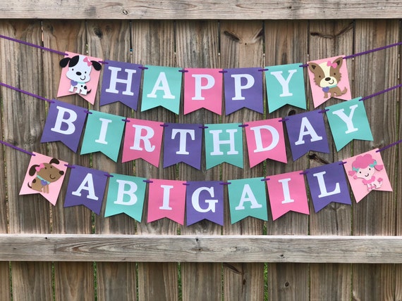 Girl Puppy banner; Birthday banner; Puppy Happy birthday banner; Puppy decorations; Girl Puppy party; Puppy Birthday; Dalmation Banner Il_570xn