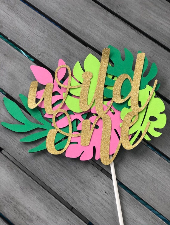 Girl Wild One Cake Topper; Pink Leaf Cake Topper; Wild one Birthday; Cake Smash; Photo Prop; Dinosaur Cake Decoration; Gold Wild One; Il_570xn