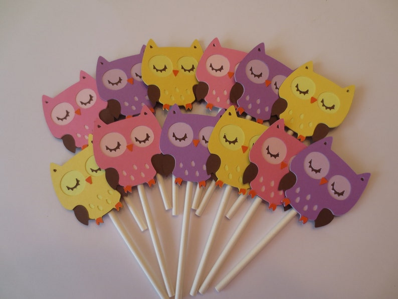 12 Pink Girl Owl Cupcake Toppers Etsy