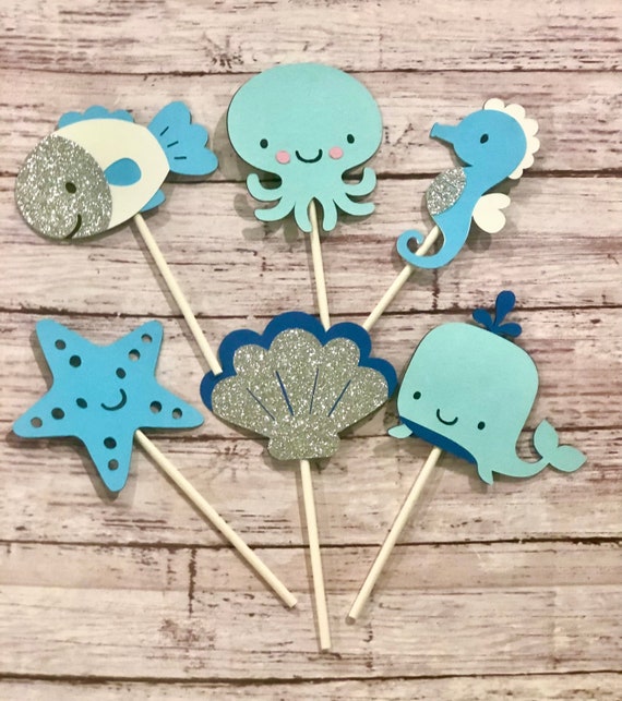 Ocean Cupcake Toppers; Under the Sea Cupcake Toppers; Ocean Birthday; Under the Sea Birthday; Starfish; Seahorse; Fishing birthday Il_570xn
