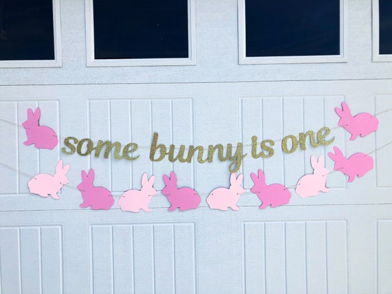 Some Bunny is One banner - Bunny banner- Bunny 1st Birthday - Easter Birthday - Photo Prop - Smash Cake Prop - Cake Topper - Gold Bunny Il_570xn