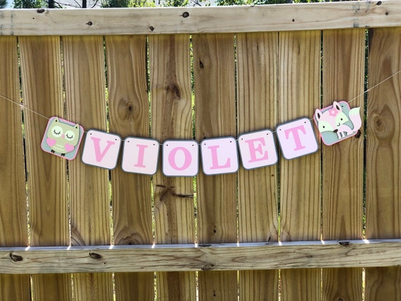 It's a Girl Woodland Name banner; Woodland baby shower; Forest animal baby shower; Baby Girl woodland theme; Woodland creature banner Il_570xn