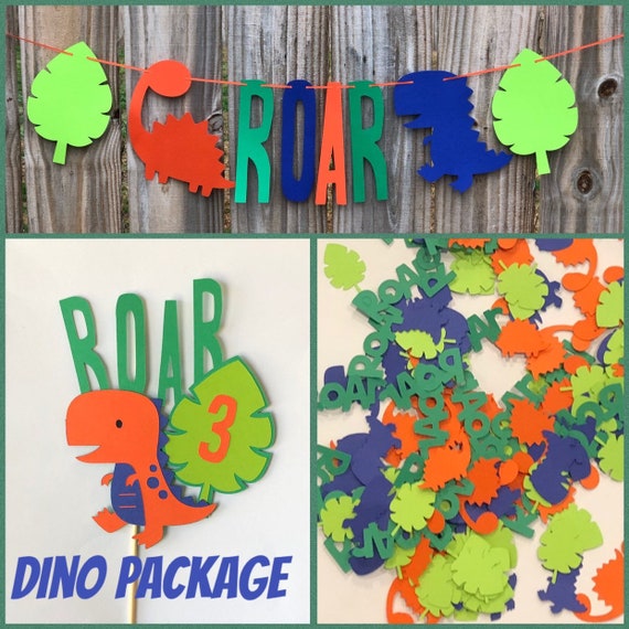 Dinosaur Package; Dinosaur Decorations; Dinosaur Cake Topper; Dinosaur Banner; Dinosar Confetti; ROAR banner; Dinosaur Birthday Il_570xn