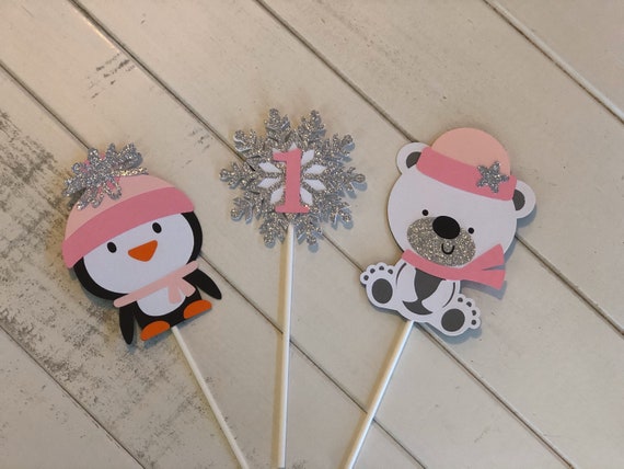 Girl Winter Centerpiece; Winter ONEderland; Polar Bear; Penguin; First Birthday; Snowflake Birthday; Winter Birthday; Artic Animal Birthday Il_570xn