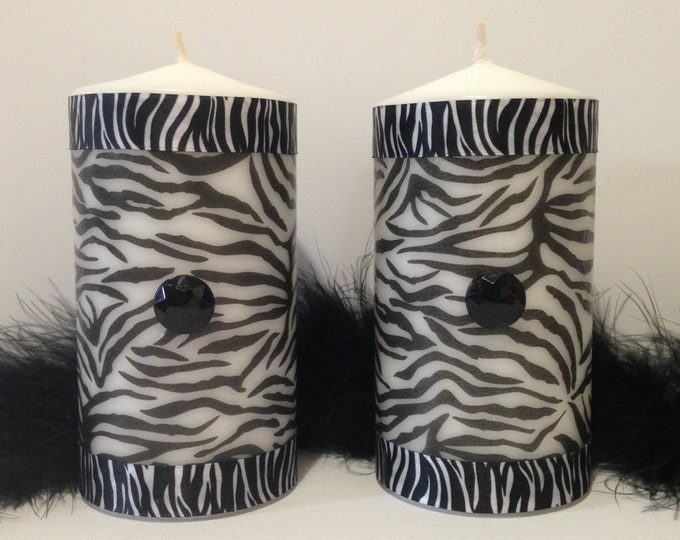 Zebra Print Pillar Candles/ Black and White Zebra Candles/ Zebra Room