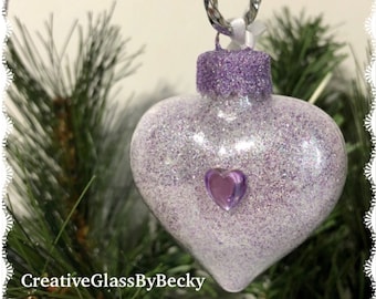 Glass Heart Ornaments, Purple Glitter Heart Ornament, Gifts For Her Under 15