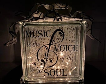 Music Room Decor, Treble Clef Gift, Gift For Music Lover, Lighted Glass Block, Music Notes, Treble Clef Art, Music Note Decor, Musician Gift