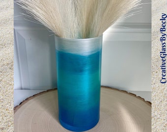 Hand Painted Vase, Painted Ombre Vases, Coastal Beach Decor, Painted Lighted Vase, Flameless Candle Holder, Unique Ombre Decor