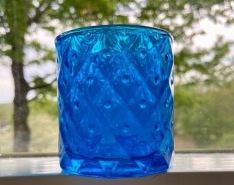 Murano Style Glass Candle, Hand Painted Candle Holder, Blue Transparent Glass, Gifts Under 25, Unique Candle Holder, Blue Candle Holder