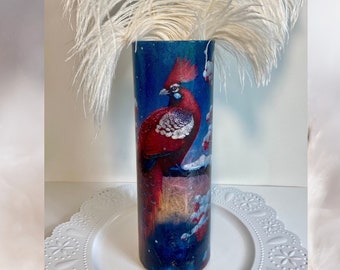 Red Peacock, Peacock Vase, Peacock Centerpieces, Bird Lover Gifts, Winter Peacock,  Peacock Lover Gifts, Peacock Light, Decoupaged Vases