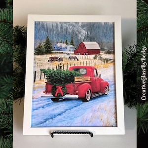 Farmhouse Red Truck, Red Truck Decor, Red Truck Christmas Decor, Rustic Red Truck Decor, Red Truck Farmhouse, Gifts Under 35, Christmas Art