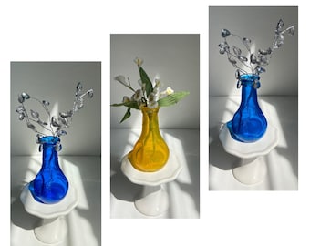 Colored Glass Bud Vases, Hand Painted Bud Vase, Yellow Bud Vases, Table Top Decor, Windowsill Decor, Set Of 3 Vases, Blue Bud Vases