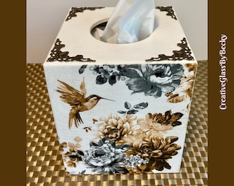 Gardenia Tissue Box, Decoupaged Tissue Box, Hummingbird Decor, Tissue Box Cover Wood, Gifts Under 45, Hummingbird Gifts, Gardenias