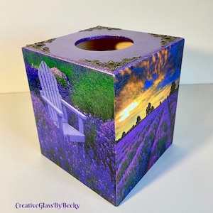 Lavender Fields Decor, Lavender Decor, English Lavender Decor,  Decoupaged Tissue Box, Tissue Box Cover Wood, Purple Flower Decor