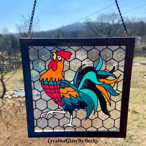 Rooster Painting, FAUX Stained Glass, Rooster Art, Rooster Suncatcher, Farmhouse Window Decor, Rooster Gifts, Rooster Kitchen Decor